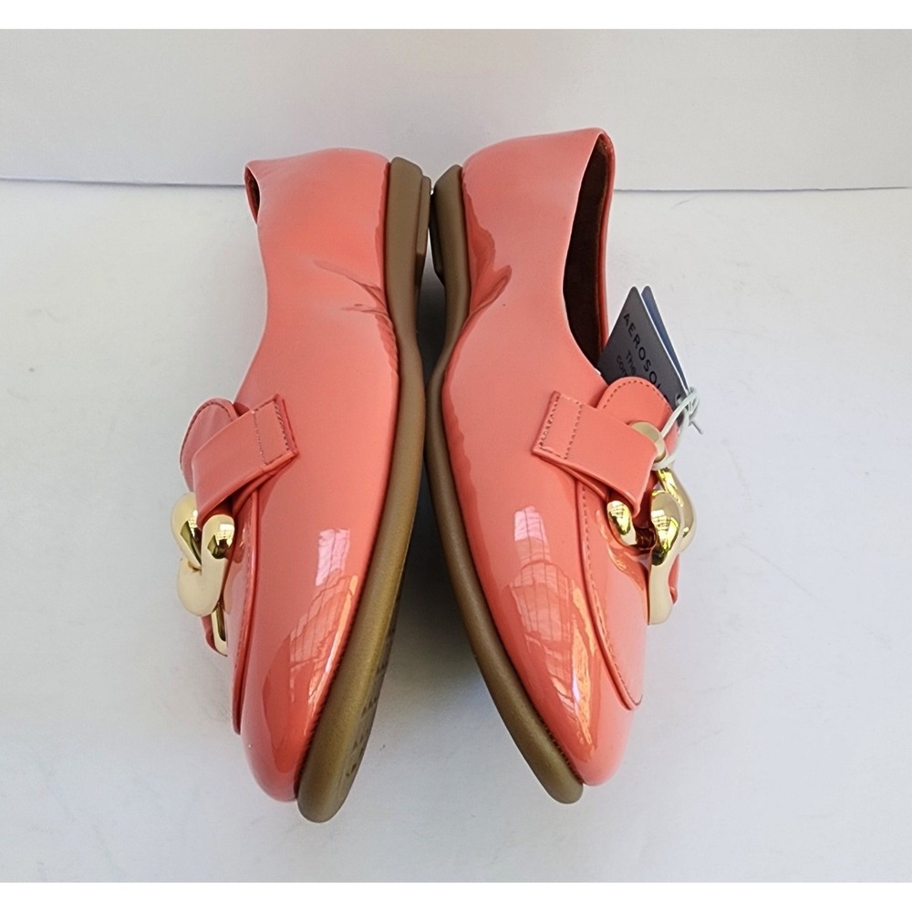 Aerosoles Bell Coral Pink Patent Gold Chain Link Loafers Flats Womens 10W New - Picture 7 of 11